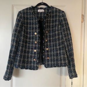 NWT Calvin Klein tweed navy and blue blazer w gold buttons size 14 (XL) business